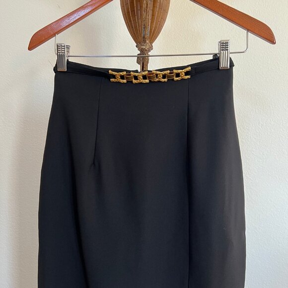 Top World Size S Black Gold-Tone Chain-Link Embellished Front Slit Maxi Skirt - Picture 3 of 9